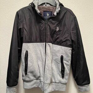 U.S. POLO ASSN. Men Size Small Fleece Black Grey Hoodie - Fur/Fleece, Zipper